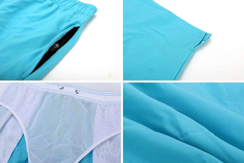 Tyhengta Men's Stretch Swim Trunks Quick Dry Beach Shorts with Zipper Pockets and Mesh Lining Sky-Blue 32 - Image 4